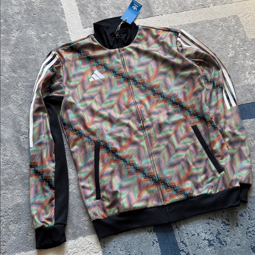 adidas Men’s Multicolor Optical Print Lightweight Jacket with Black Trim - Picture 2 of 5